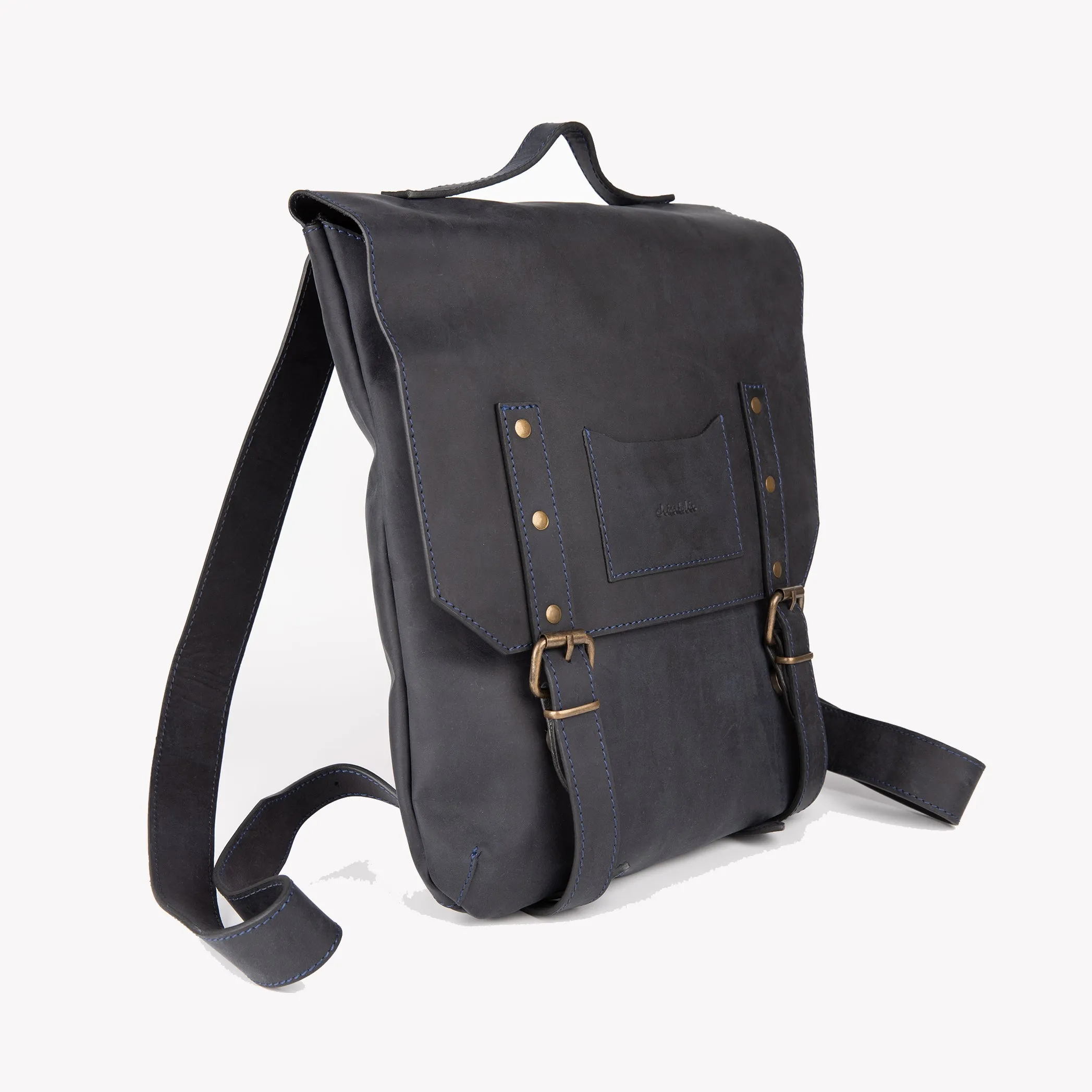 Crazy Horse Leather Backpack - Black