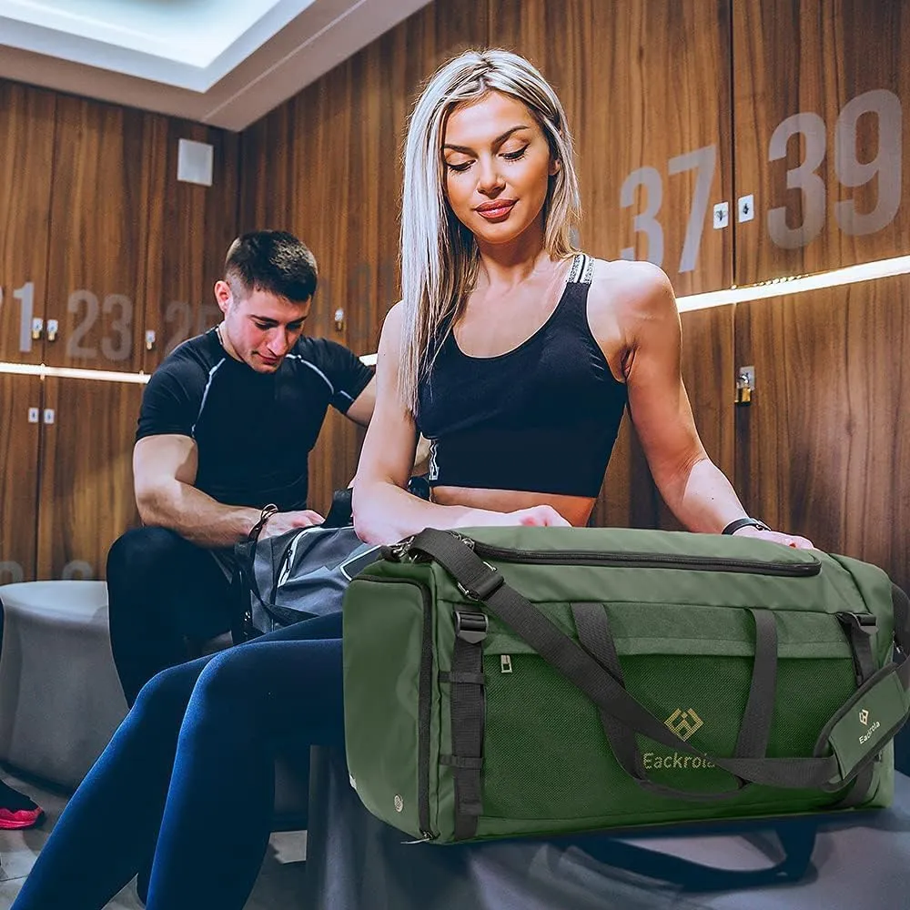 Eackrola Extra Large Sports Gym Bag, Travel Duffel bag with Wet Pocket & Shoes Compartment for men women, 85L, Lightweight Green