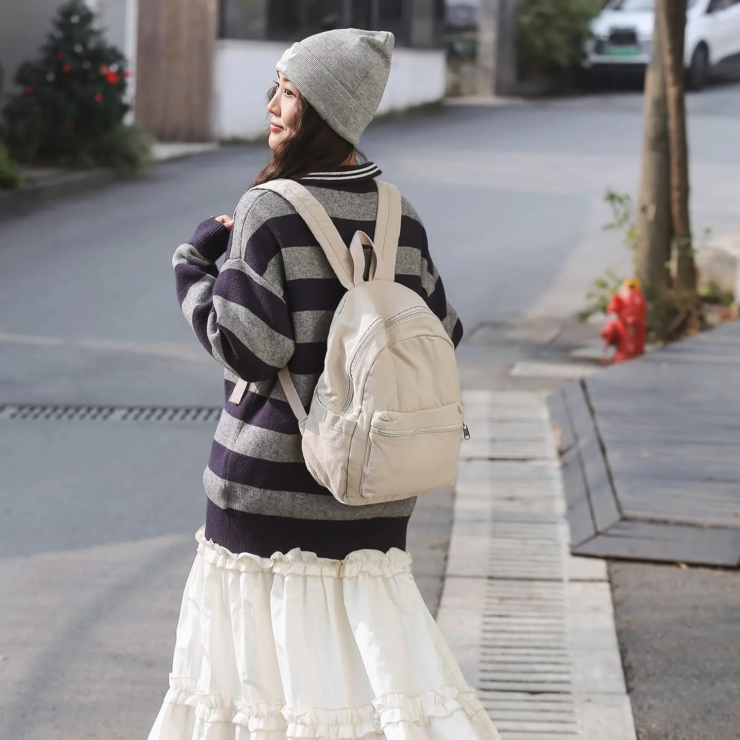 GAXOS Mini Backpack Purse for Women Canvas Cute Small Backpack Purse for Girls Aesthetic Vintage Travel Backpack Grey