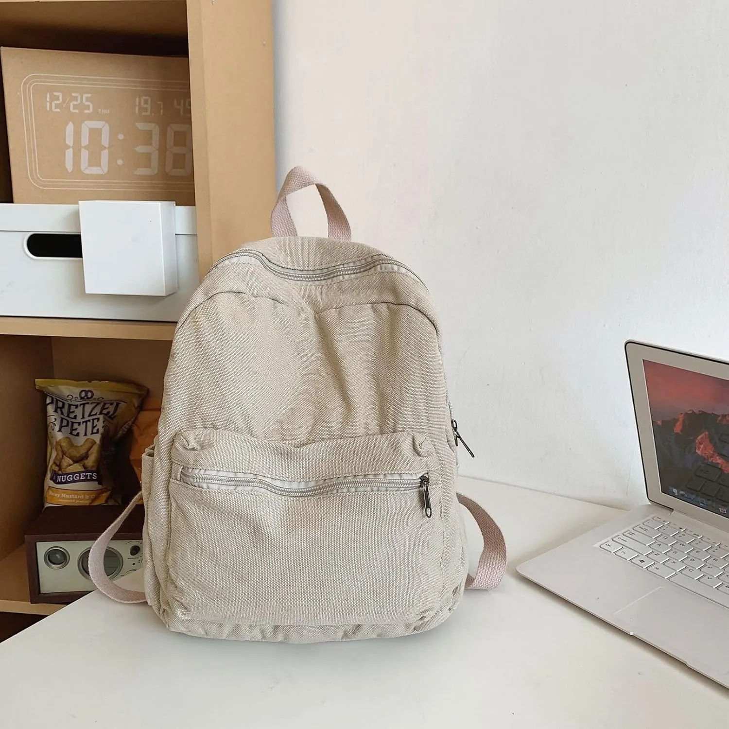 GAXOS Mini Backpack Purse for Women Canvas Cute Small Backpack Purse for Girls Aesthetic Vintage Travel Backpack Grey