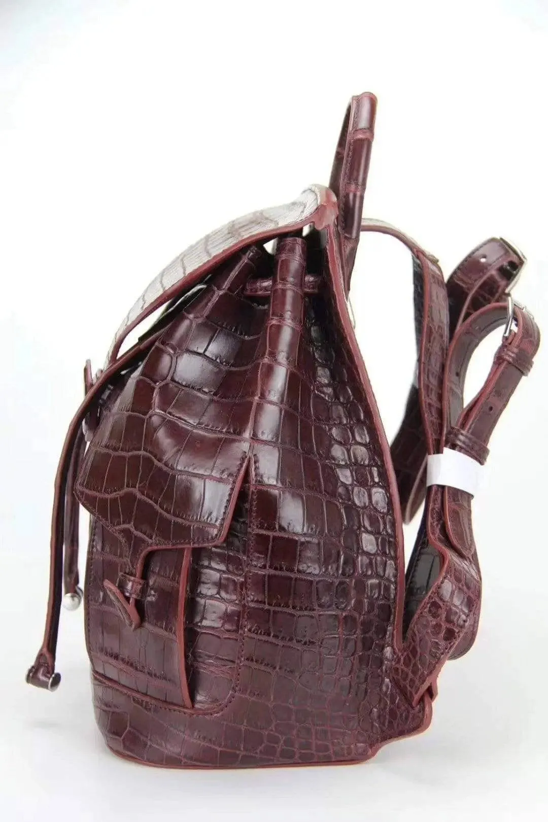 Genuine Crocodile Belly  Leather Backpack Wine Red