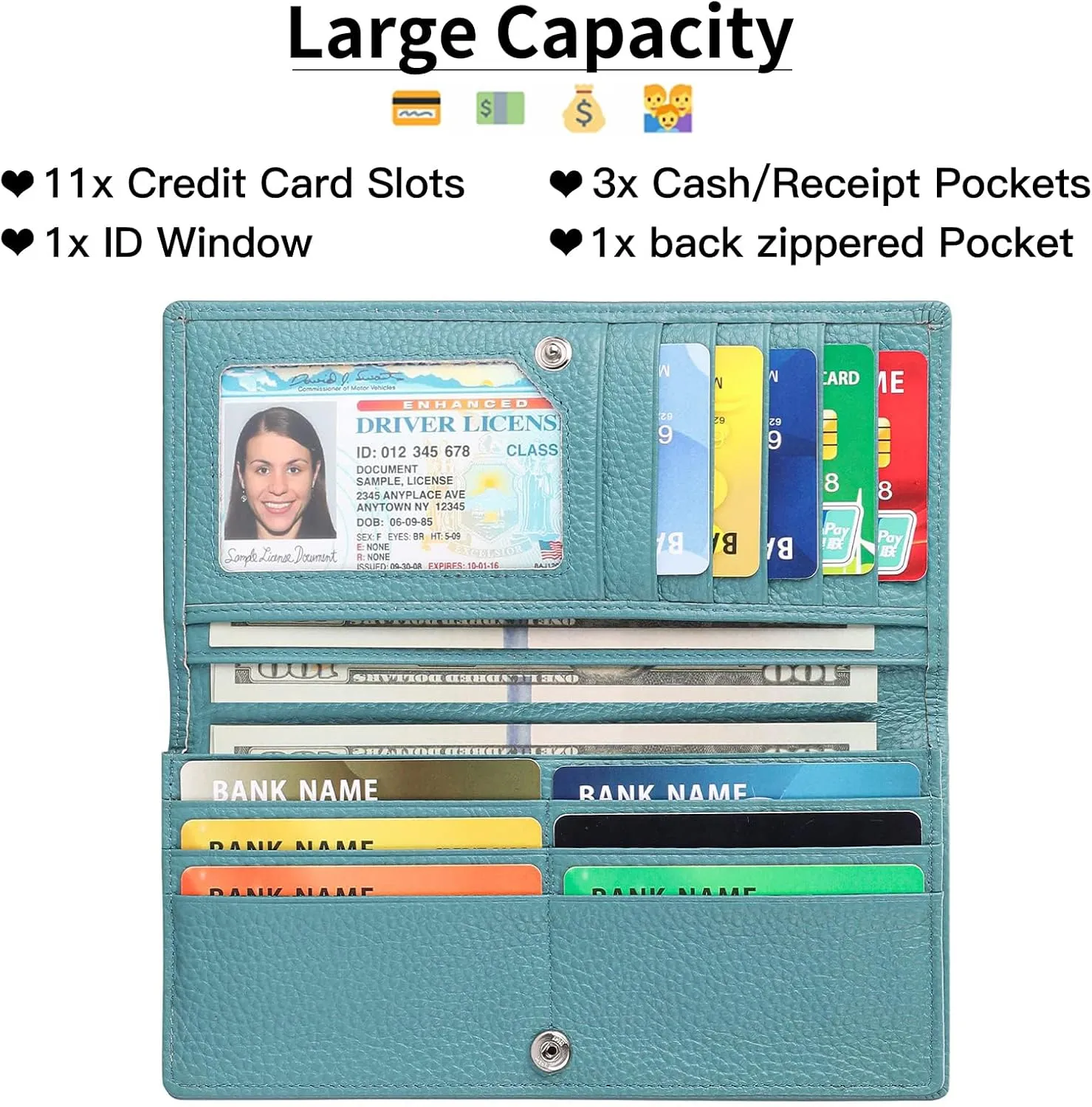 GOIACII Wallets for Women RFID Blocking Ultra Slim Real Leather Credit Card Holder Clutch