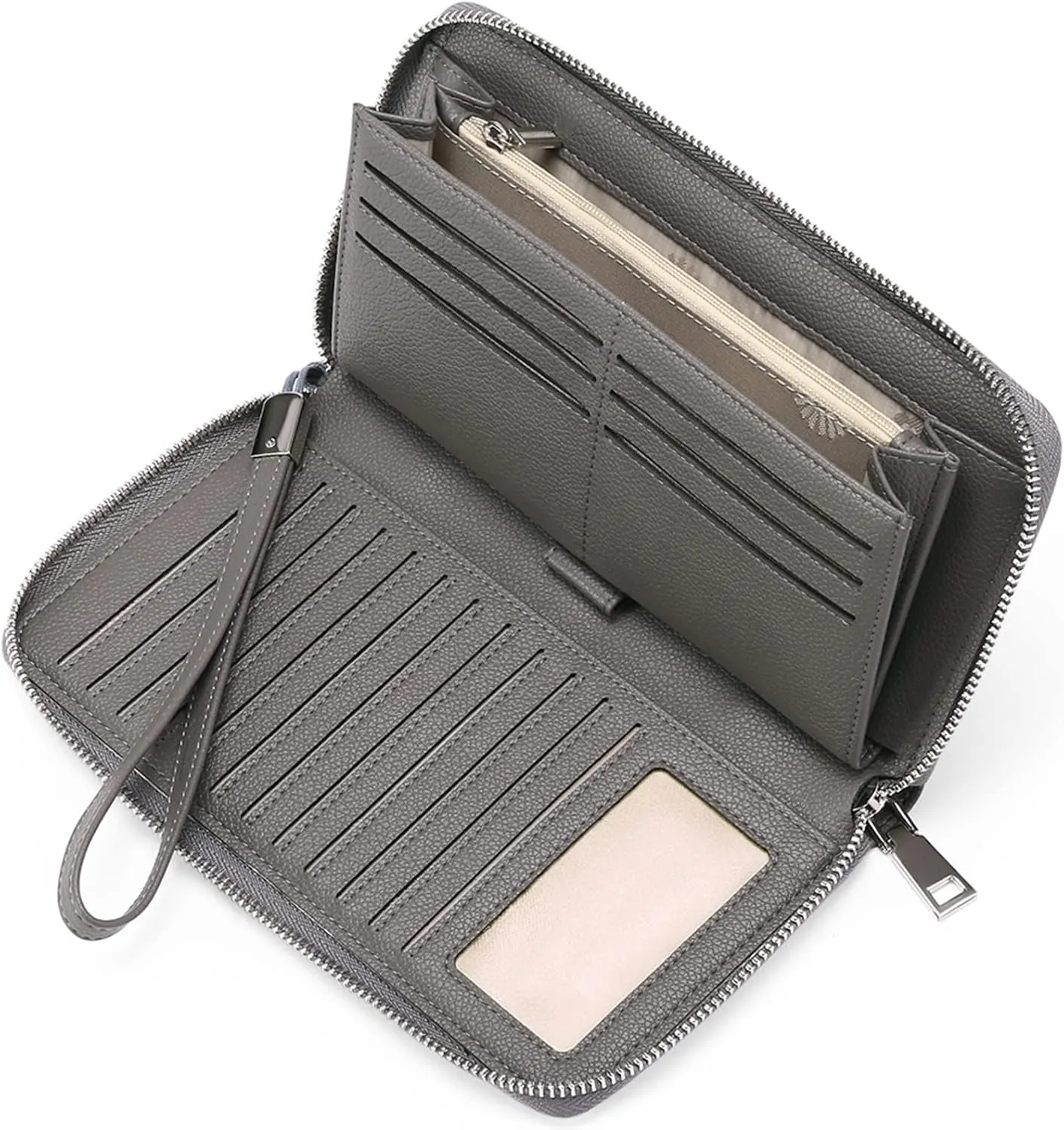 GOIACII Womens Wallet RFID Blocking Leather Zip Around Wallet Large Capacity Long Purse Credit Card Clutch Wristlet