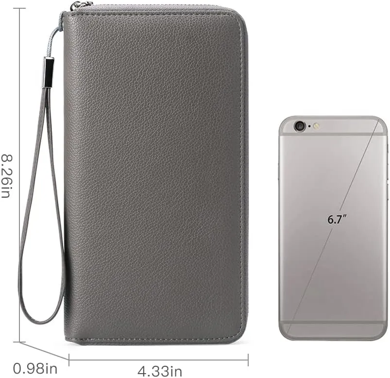 GOIACII Womens Wallet RFID Blocking Leather Zip Around Wallet Large Capacity Long Purse Credit Card Clutch Wristlet