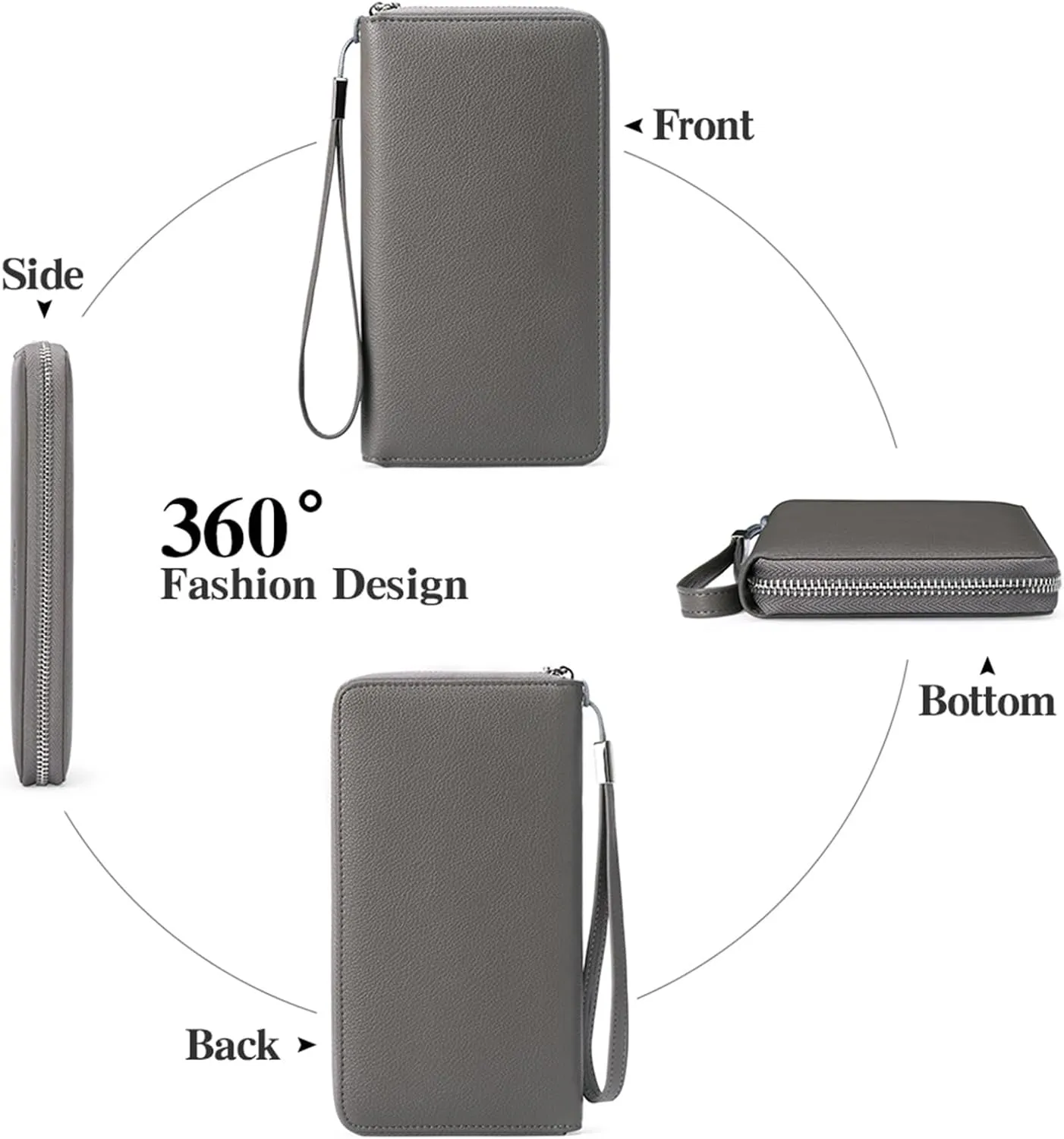 GOIACII Womens Wallet RFID Blocking Leather Zip Around Wallet Large Capacity Long Purse Credit Card Clutch Wristlet
