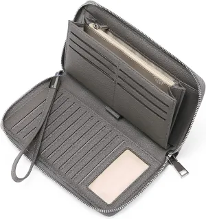GOIACII Womens Wallet RFID Blocking Leather Zip Around Wallet Large Capacity Long Purse Credit Card Clutch Wristlet