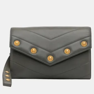 Grey Medallion Chevron Flap Clutch