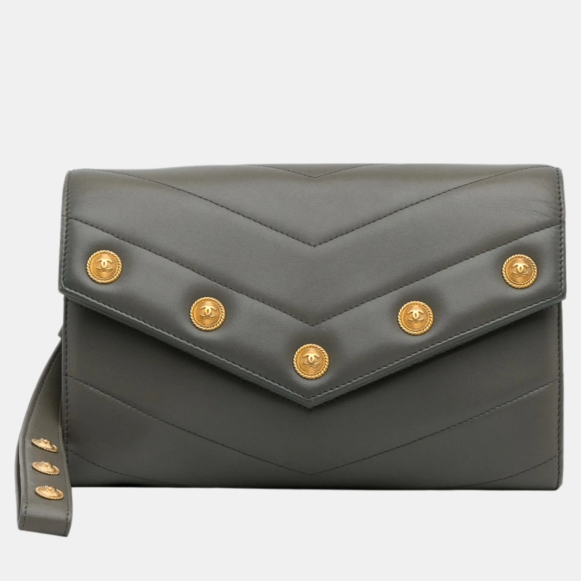 Grey Medallion Chevron Flap Clutch