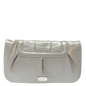 Grey Pleated Leather Oversized Clutch