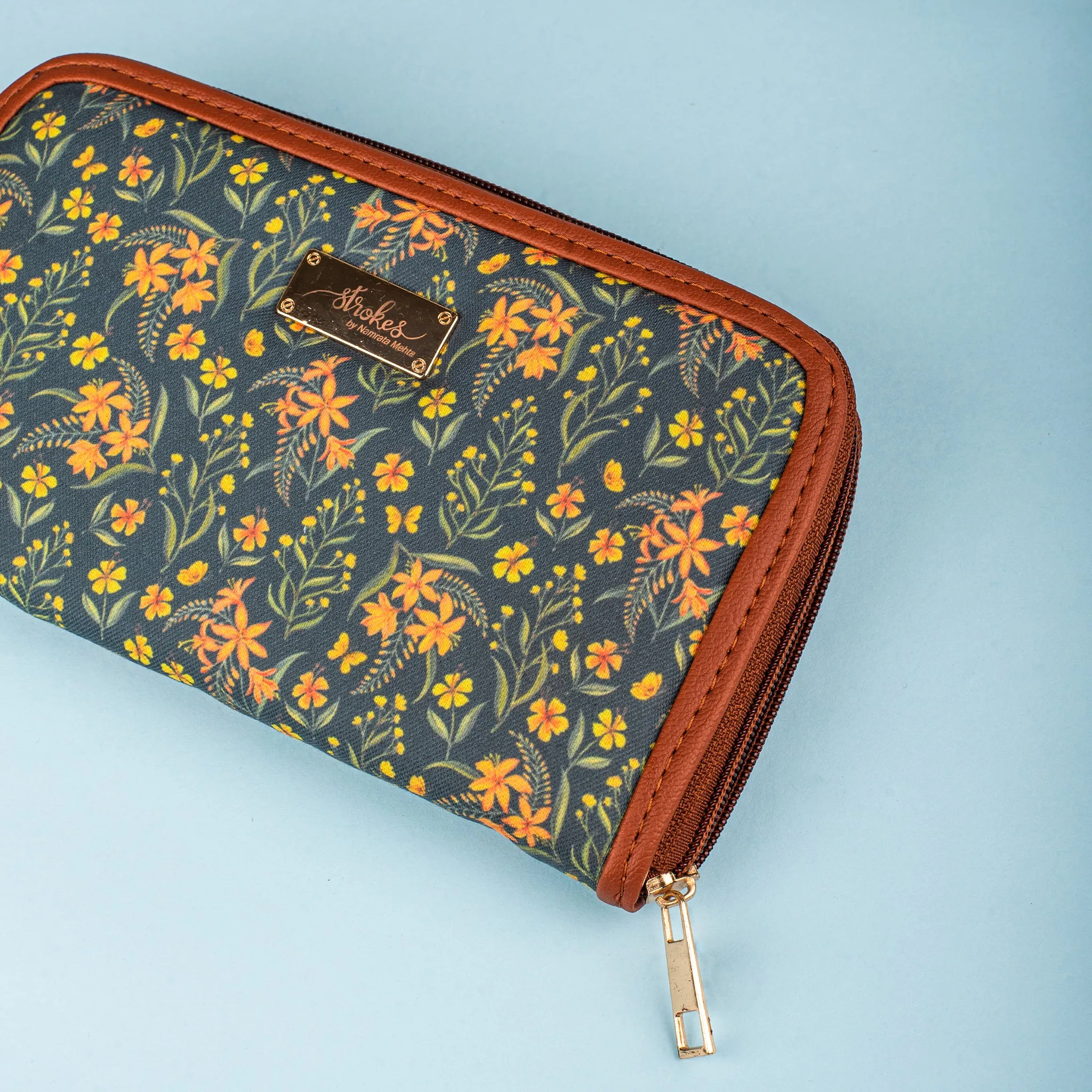 Grey Summer Blossoms Zipper Wallet