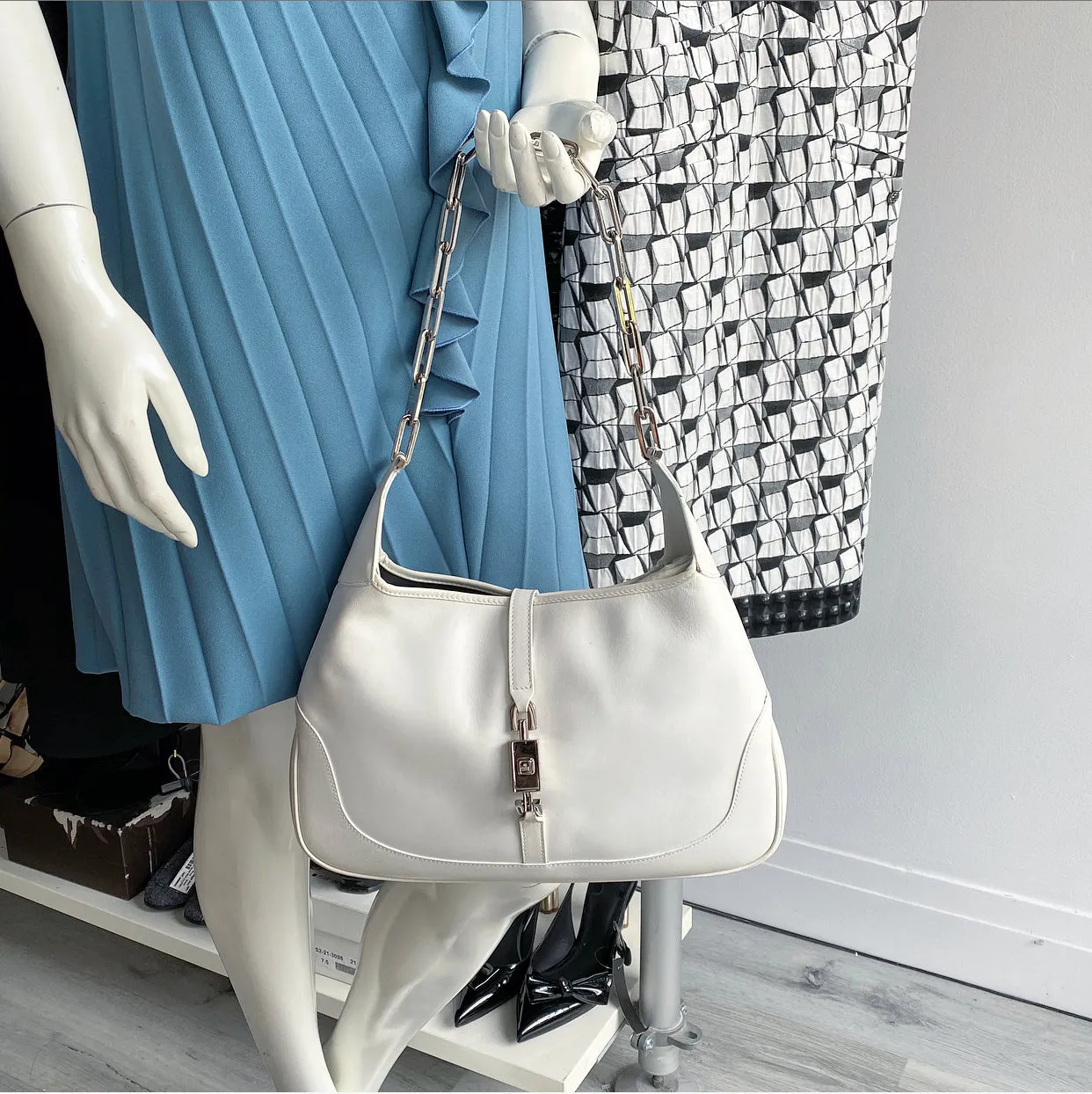 Gucci Tom Ford Era White Leather Jackie O Hobo Bag