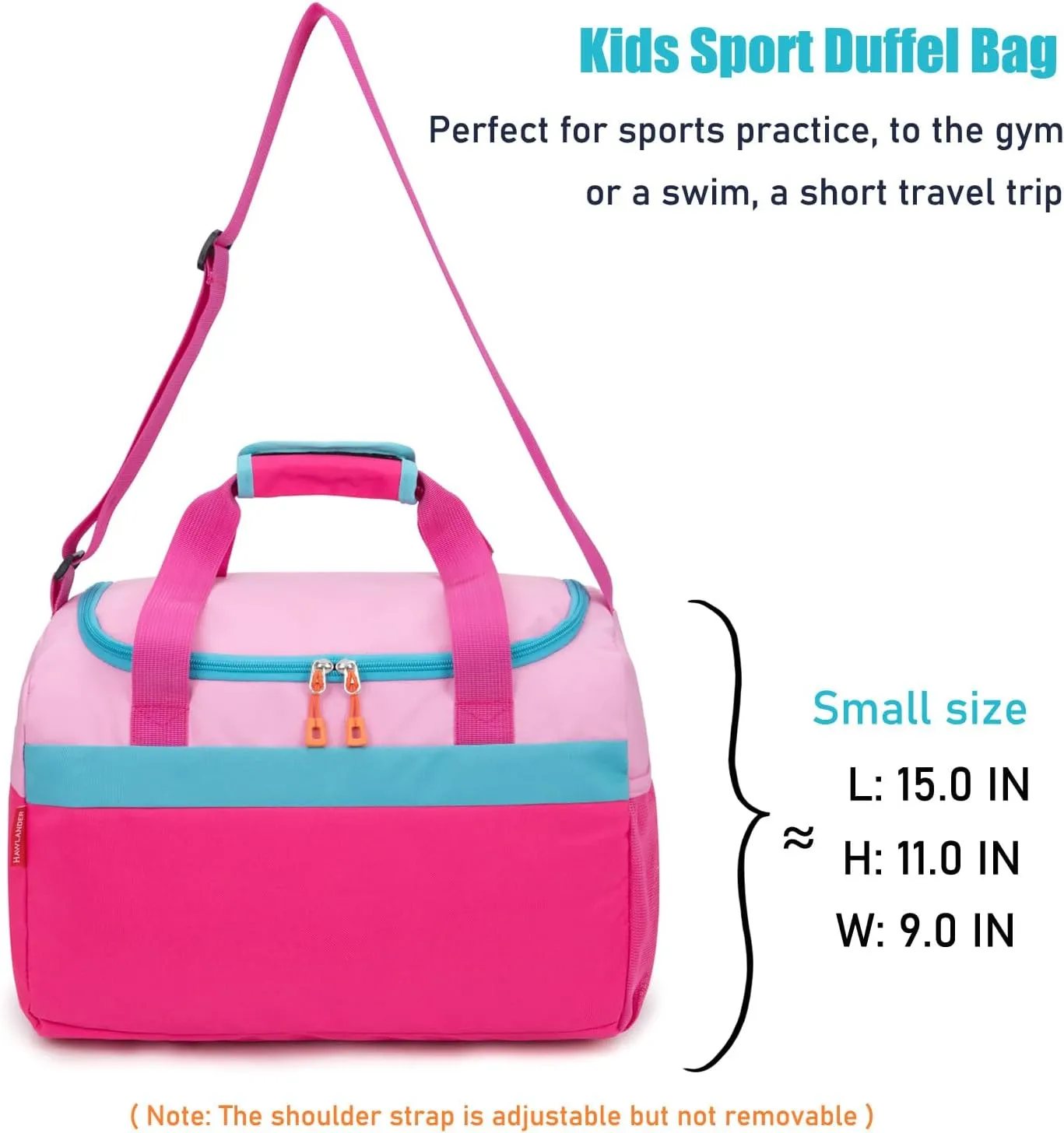 HawLander Small Duffle Bag for Kids Boys or Girls, Travel Bag for One Day Trip (Pink Rose)