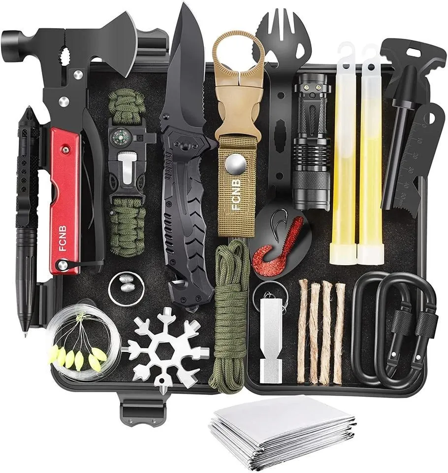 Hip-hop Men Leather Shoulder Holster Bag Sleeveless &  survival gear kit camping accessories 34 in 1 Combo Pack