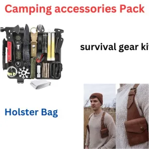 Hip-hop Men Leather Shoulder Holster Bag Sleeveless &  survival gear kit camping accessories 34 in 1 Combo Pack