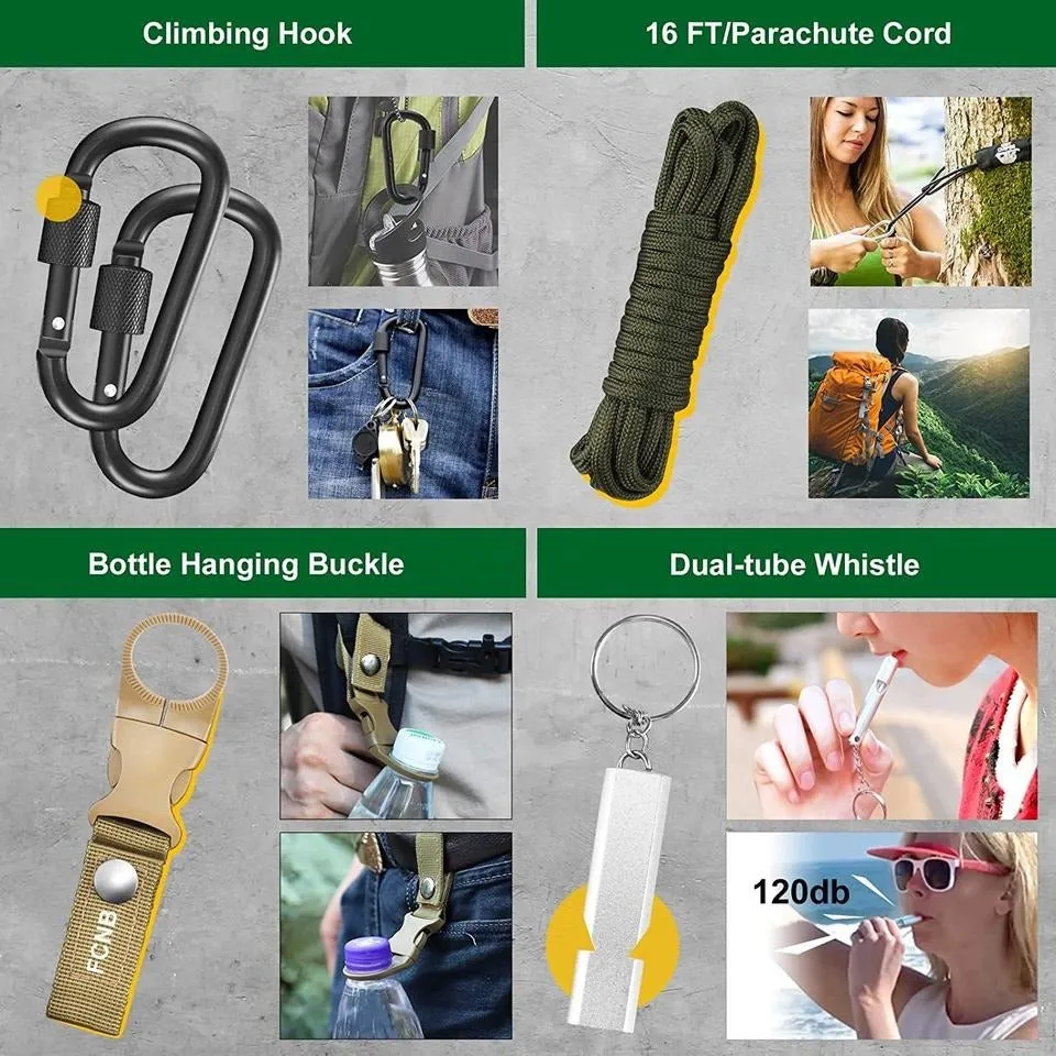 Hip-hop Men Leather Shoulder Holster Bag Sleeveless &  survival gear kit camping accessories 34 in 1 Combo Pack