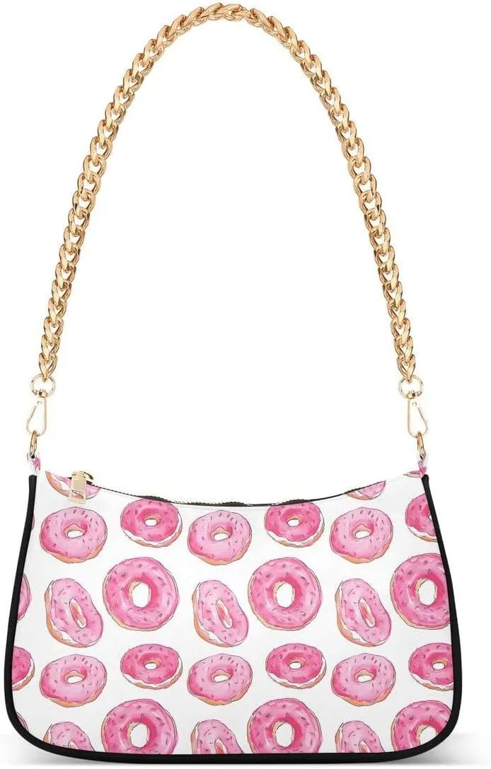 Hipster Donut Sweet Tote Bag Shoulder Bag Hobo Handbag for Women Ladies Mini Clutch Purse with Zipper Closure