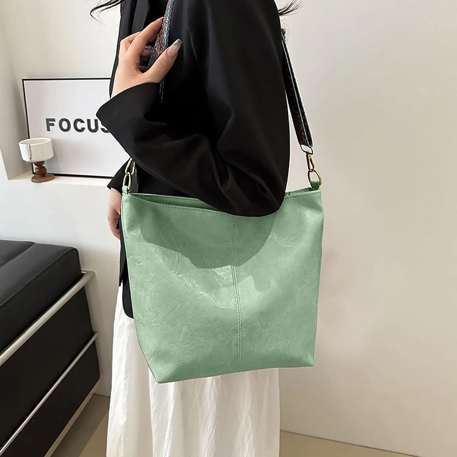 Hobo Bags for Women Crossbody Bag Guitar Strap Purse Vegan Leather Shoulder Handbags Boho Purses Tote Bucket Bag