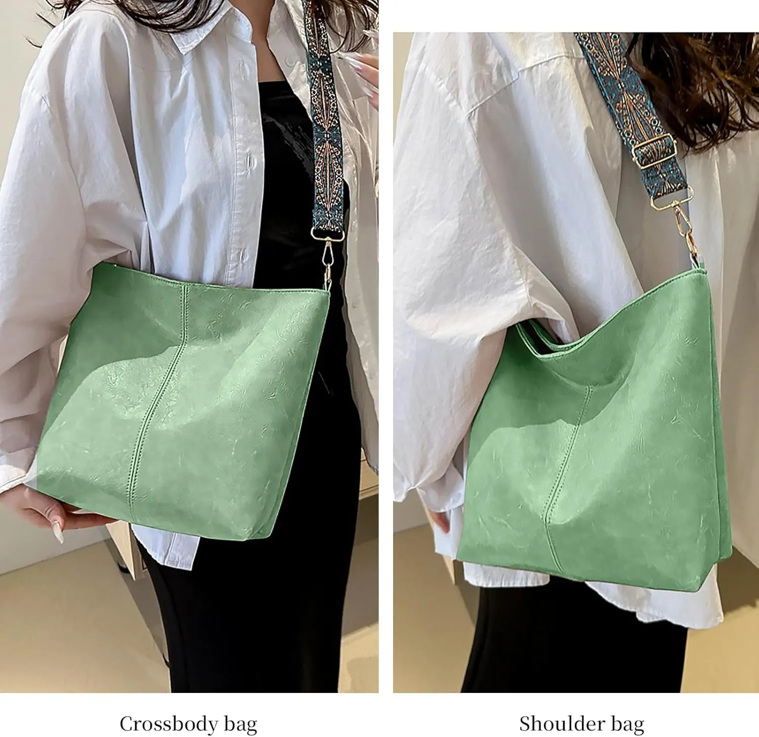Hobo Bags for Women Crossbody Bag Guitar Strap Purse Vegan Leather Shoulder Handbags Boho Purses Tote Bucket Bag