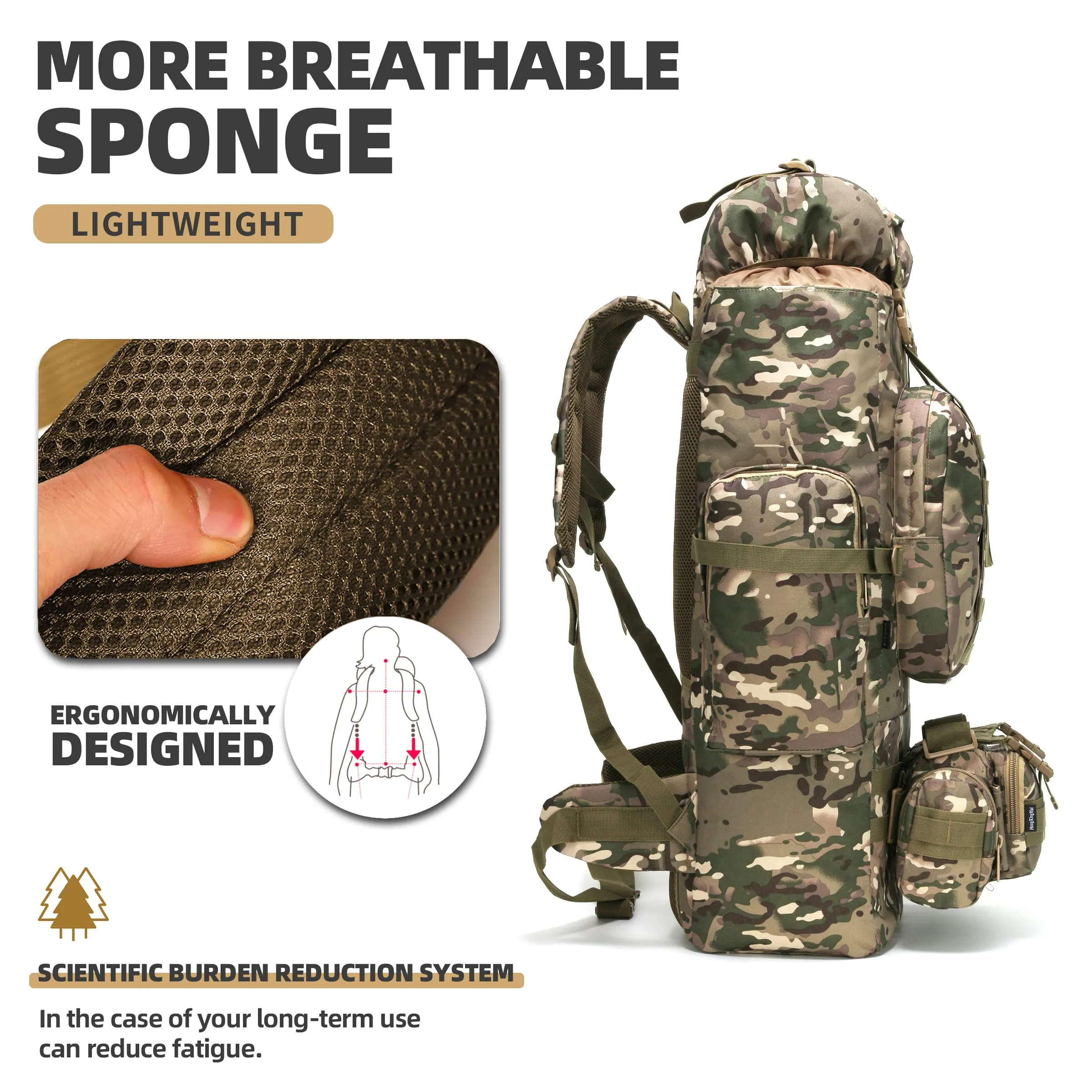 HongXingHai 100L Camping Hiking Backpack,Molle military Tactical rucksack backpack,Waterproof Lightweight Hiking Backpack (CP Camo)