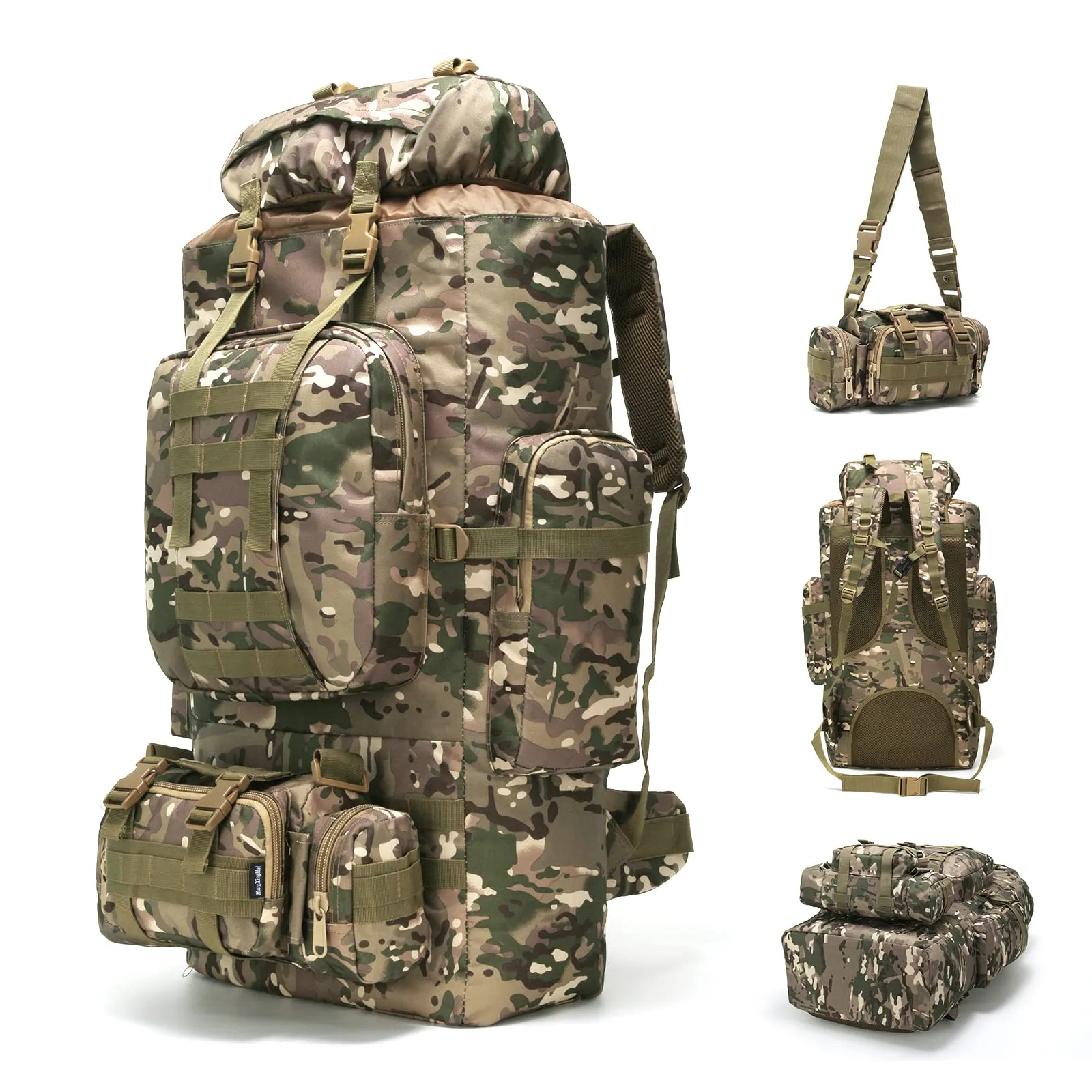 HongXingHai 100L Camping Hiking Backpack,Molle military Tactical rucksack backpack,Waterproof Lightweight Hiking Backpack (CP Camo)