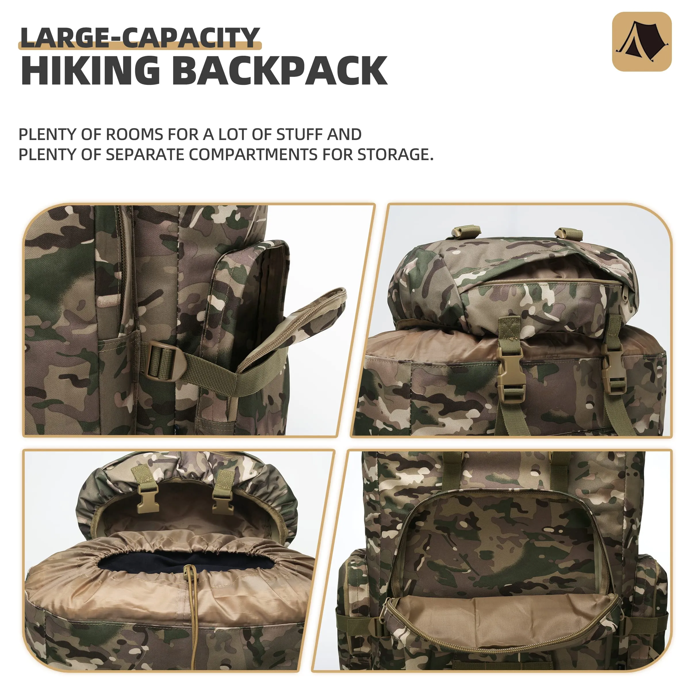 HongXingHai 100L Camping Hiking Backpack,Molle military Tactical rucksack backpack,Waterproof Lightweight Hiking Backpack (CP Camo)