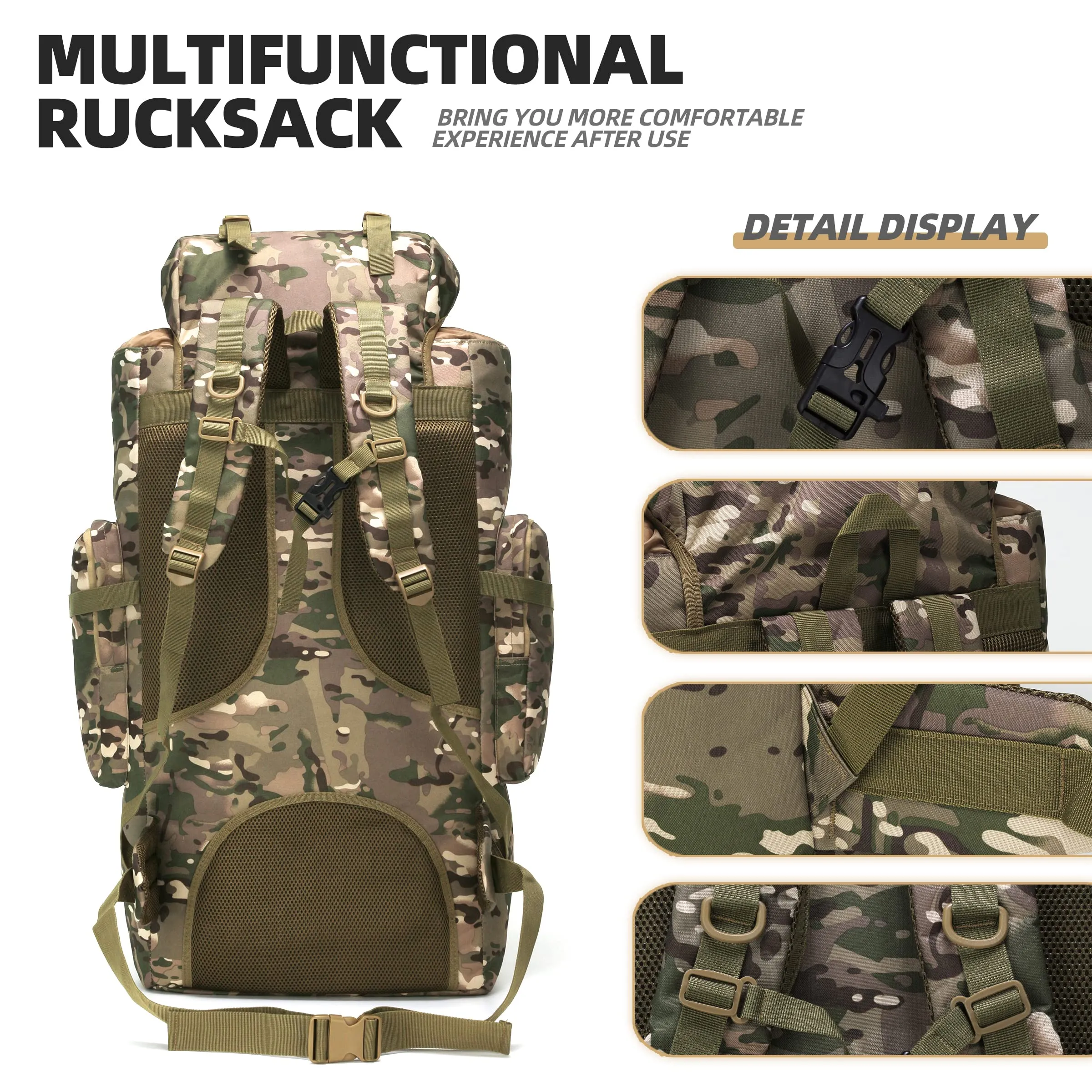 HongXingHai 100L Camping Hiking Backpack,Molle military Tactical rucksack backpack,Waterproof Lightweight Hiking Backpack (CP Camo)