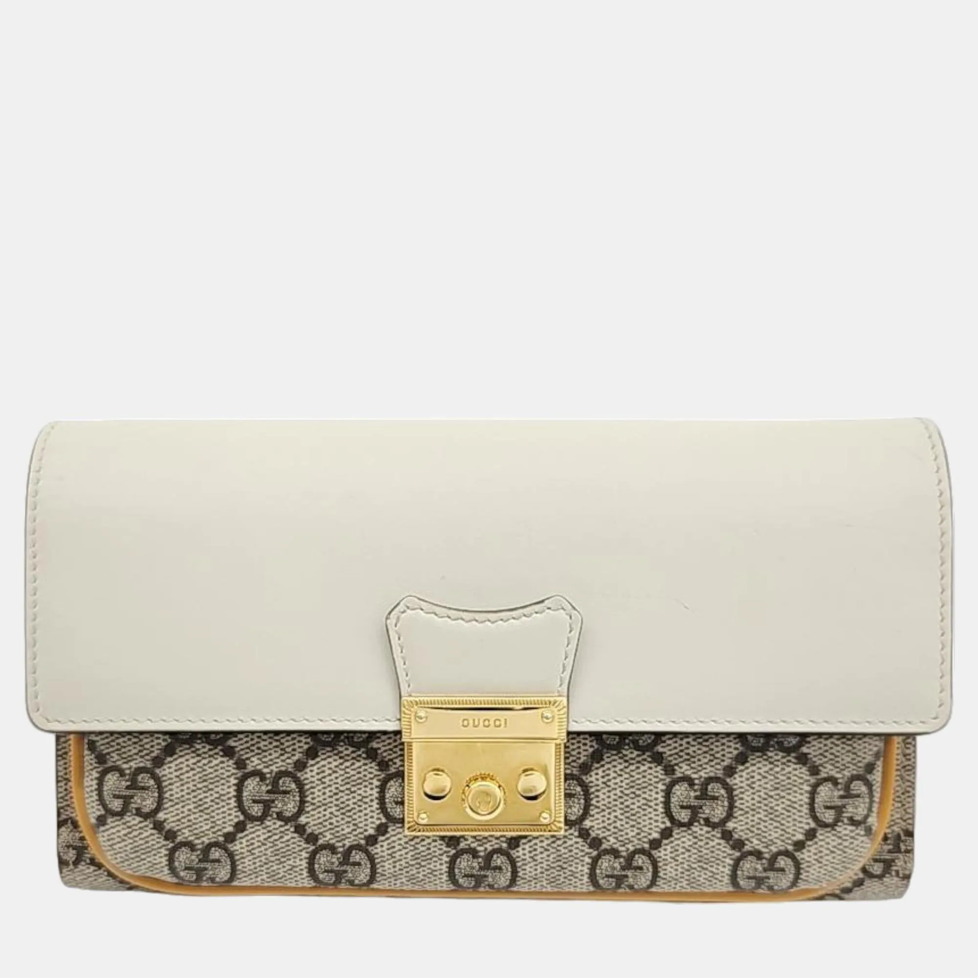Ivory/Beige/Mustard GG Canvas and Leather Padlock Mini Chain Crossbody Bag