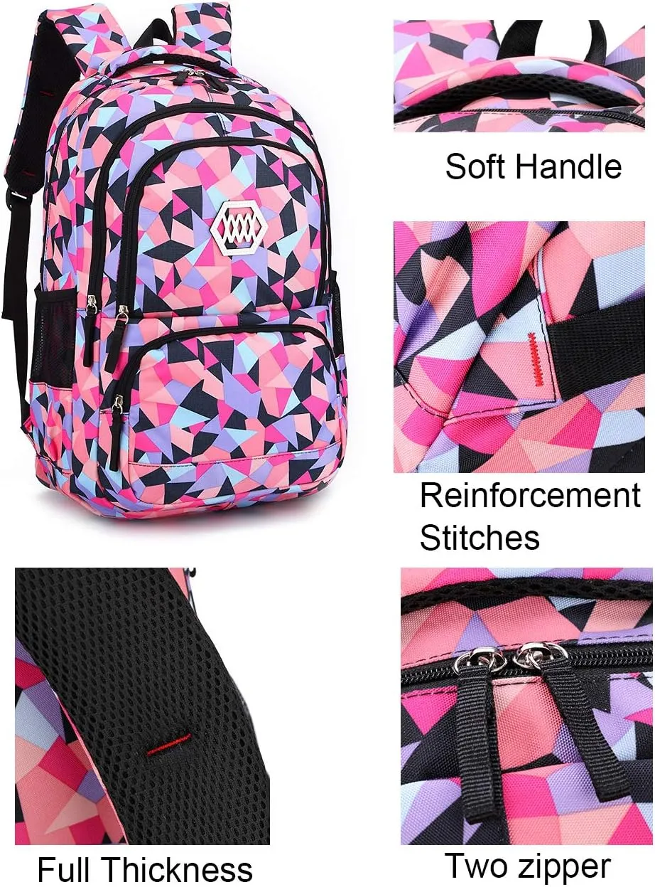 JiaYou Girl Geometric Printed Primary Junior High University School Bag Bookbag Backpack(2# Purple,19 L)
