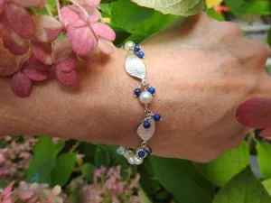 Leaf, lapis, pearl and moonstone