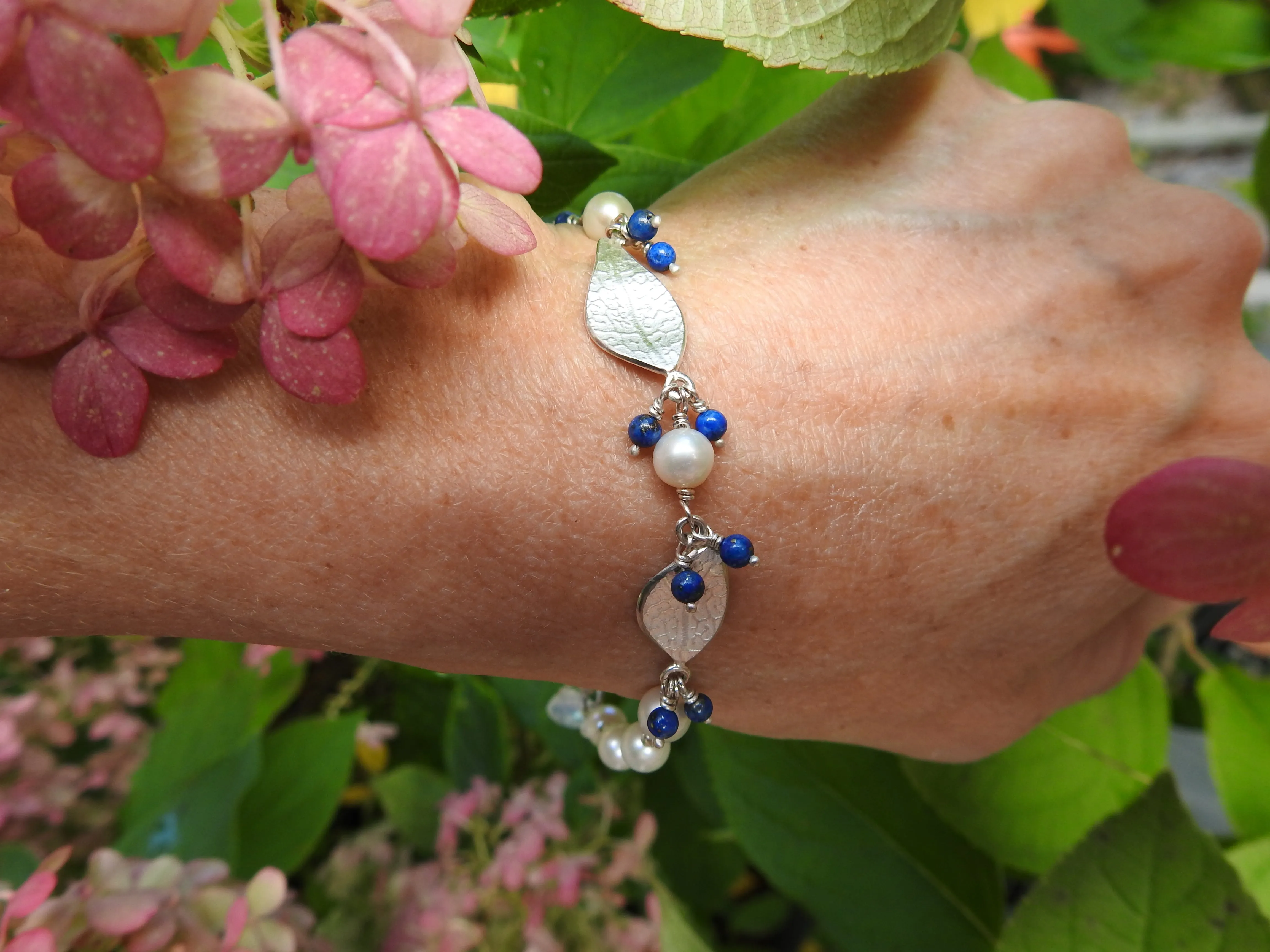 Leaf, lapis, pearl and moonstone