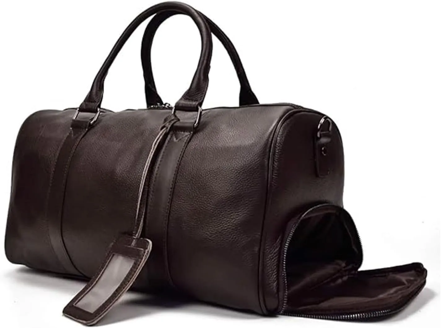 Leather Travel Bag for Men Large Capacity Luggage Duffel Bag with Shoe Compartment, Weekend Handbag for Holiday Business Trip 45cm, Brown