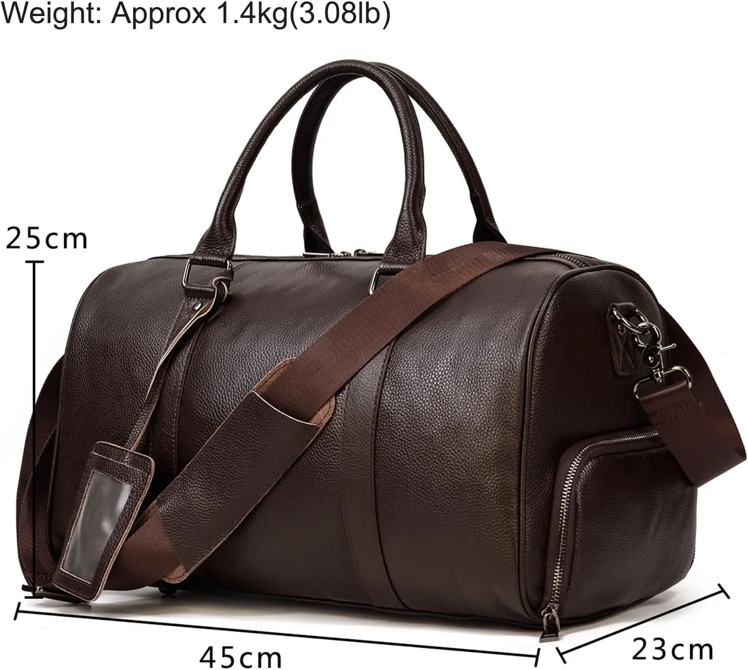 Leather Travel Bag for Men Large Capacity Luggage Duffel Bag with Shoe Compartment, Weekend Handbag for Holiday Business Trip 45cm, Brown