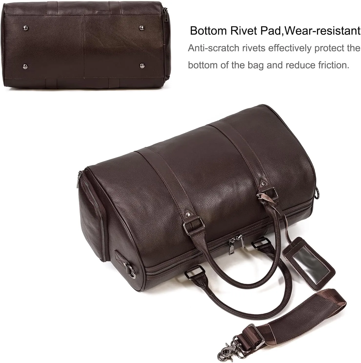 Leather Travel Bag for Men Large Capacity Luggage Duffel Bag with Shoe Compartment, Weekend Handbag for Holiday Business Trip 45cm, Brown