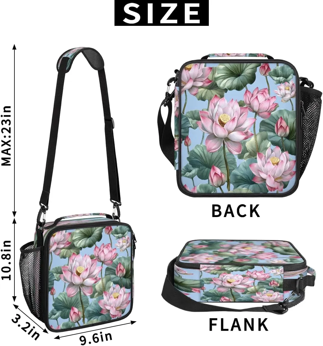 Lotus Flower Reusable Lunch Bag Lunch box for Women Adults, Summer Pond Leakproof Portable Lunch Tote for Work/Travel/Outdoor