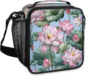 Lotus Flower Reusable Lunch Bag Lunch box for Women Adults, Summer Pond Leakproof Portable Lunch Tote for Work/Travel/Outdoor