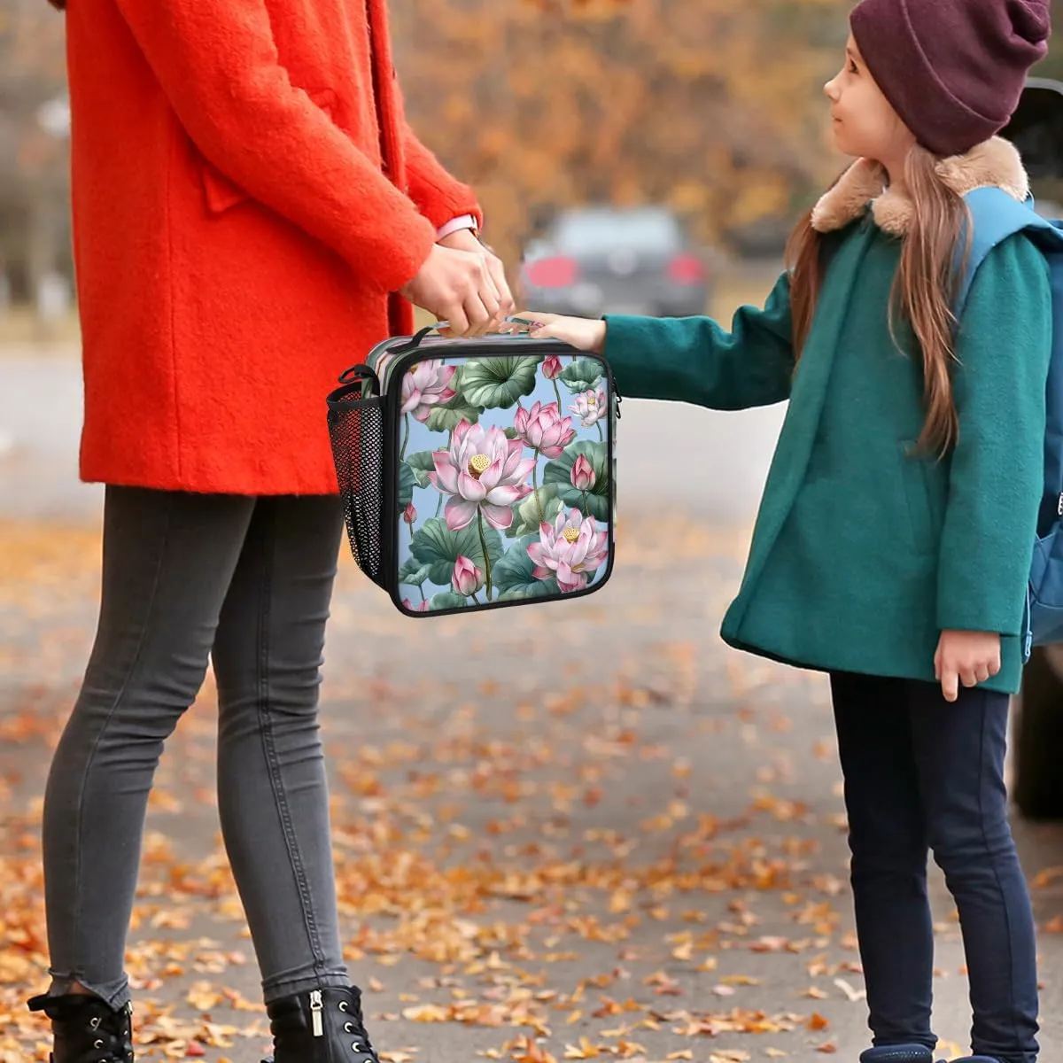 Lotus Flower Reusable Lunch Bag Lunch box for Women Adults, Summer Pond Leakproof Portable Lunch Tote for Work/Travel/Outdoor
