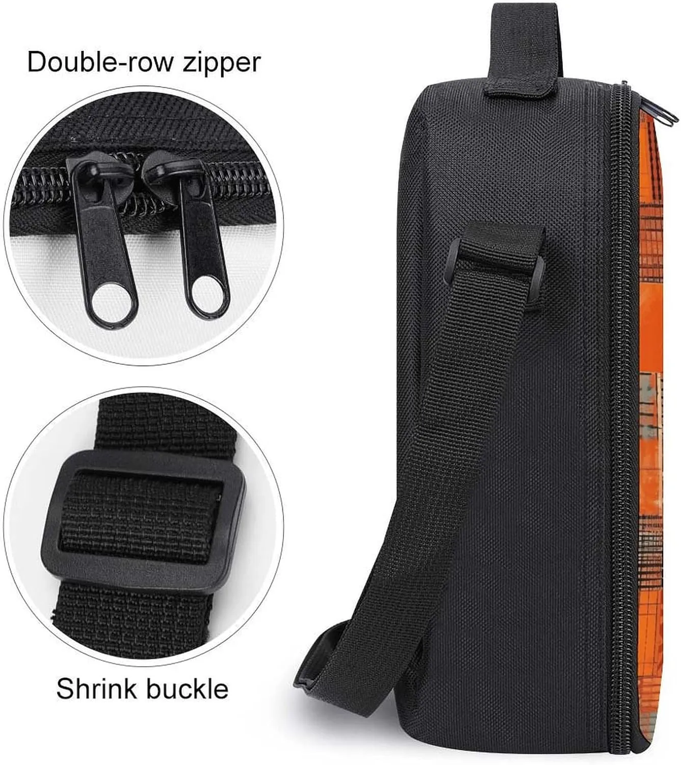 Lunch Bag for Women Men Lunch Box Reusable Orange Grid Lines Lunch Tote Bag Leakproof Lunch Cooler Bag for Work