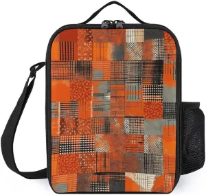 Lunch Bag for Women Men Lunch Box Reusable Orange Grid Lines Lunch Tote Bag Leakproof Lunch Cooler Bag for Work
