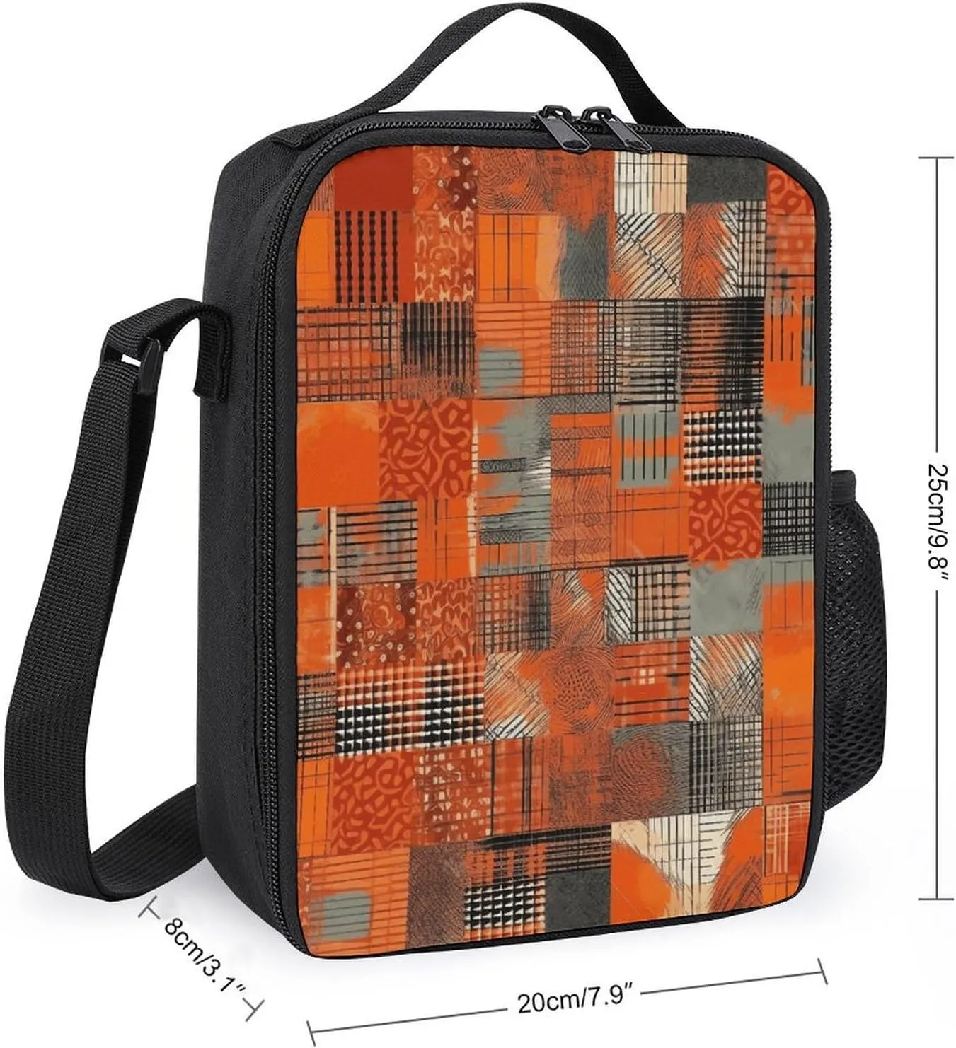 Lunch Bag for Women Men Lunch Box Reusable Orange Grid Lines Lunch Tote Bag Leakproof Lunch Cooler Bag for Work