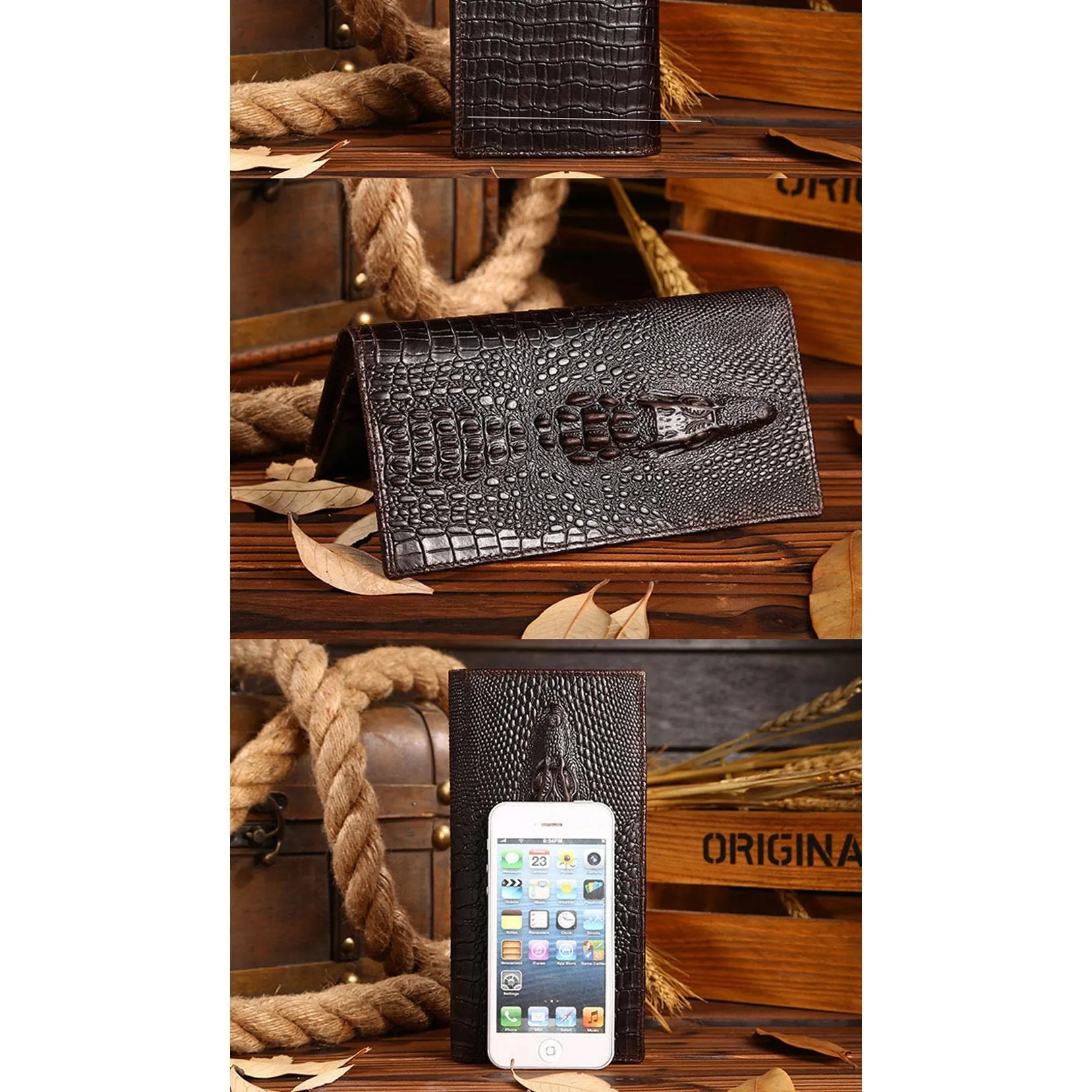 Luxury CrocTex Cowhide Clutch Wallet