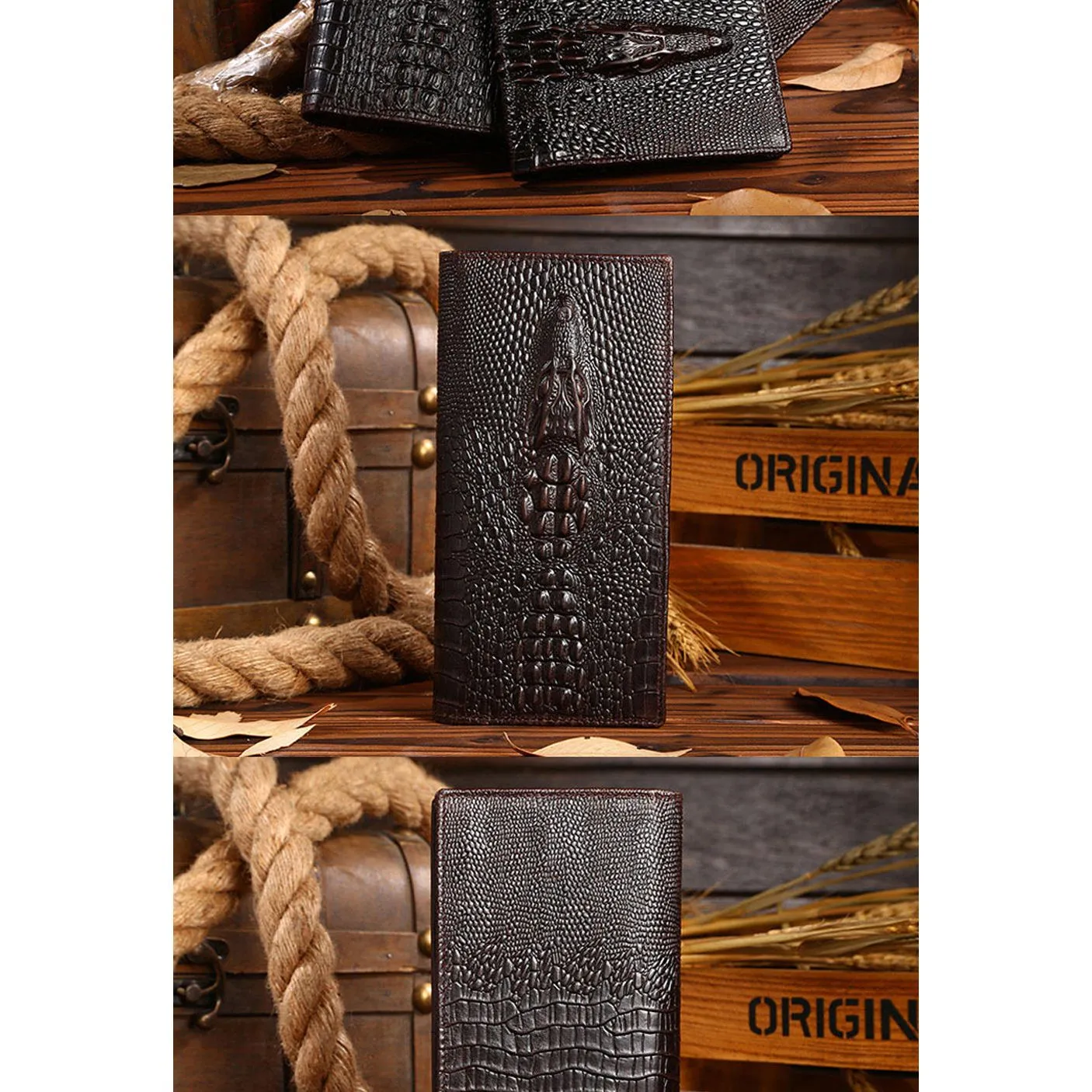 Luxury CrocTex Cowhide Clutch Wallet