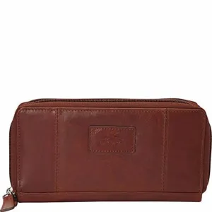 Mancini Casablanca Ladies Double Zipper Clutch Wallet Cognac