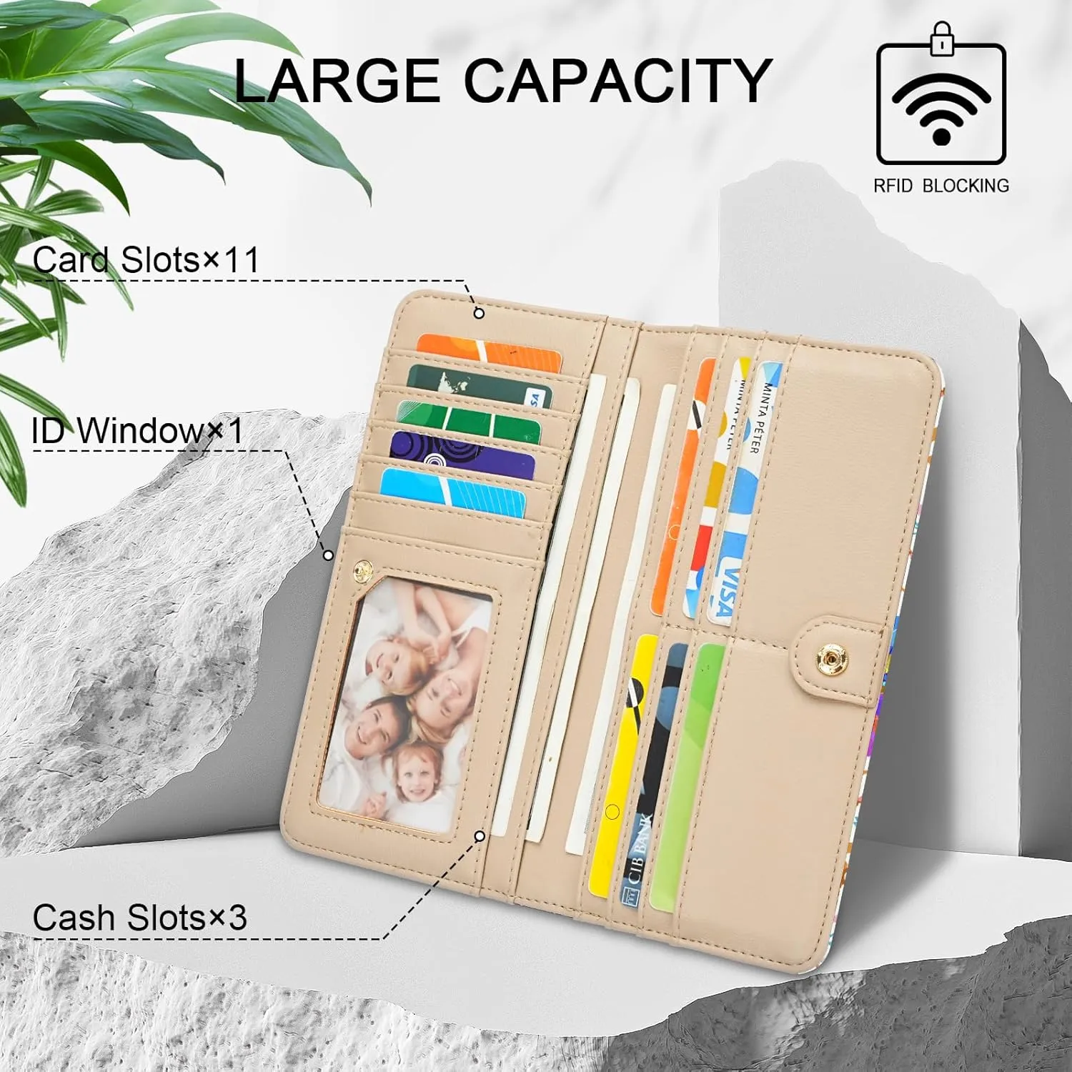 MEITRUE Ultra Slim Wallet for Women - Thin Leather RFID Blocking Bifold Clutch with 11 Card Slots