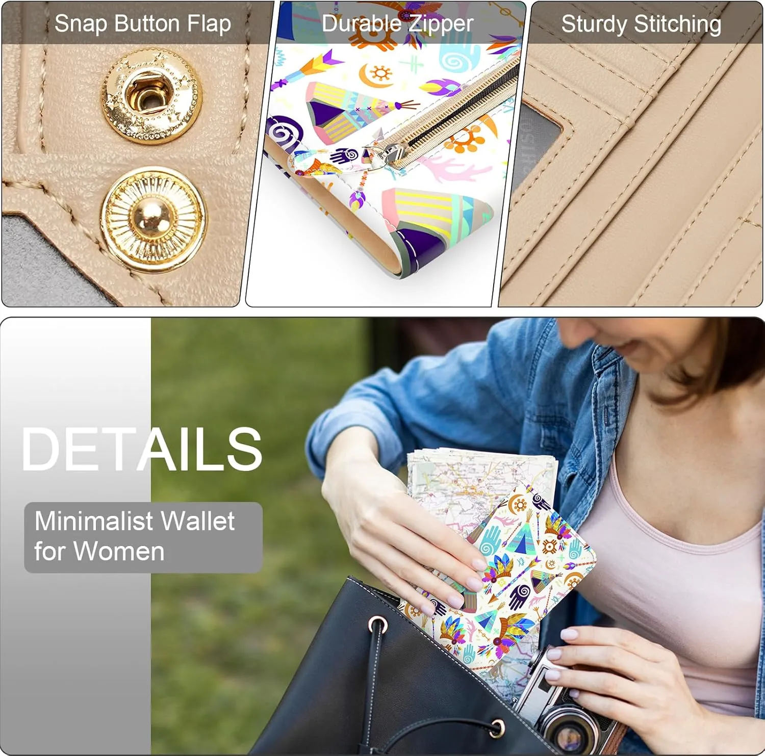 MEITRUE Ultra Slim Wallet for Women - Thin Leather RFID Blocking Bifold Clutch with 11 Card Slots
