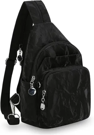 Mini Backpack for Women Small Backpack Purse Ladies PU Leather Bookbag Chest Pack (black)