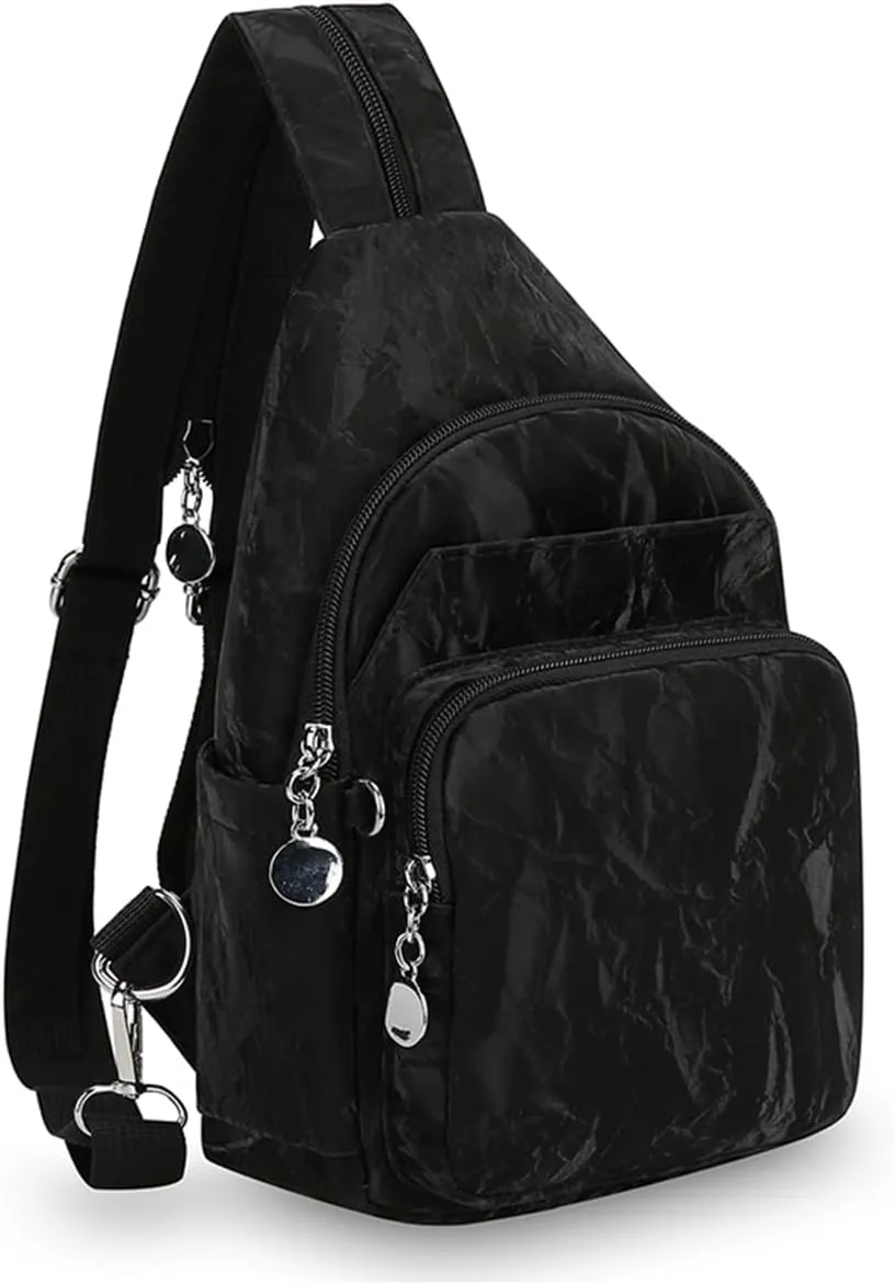 Mini Backpack for Women Small Backpack Purse Ladies PU Leather Bookbag Chest Pack (black)