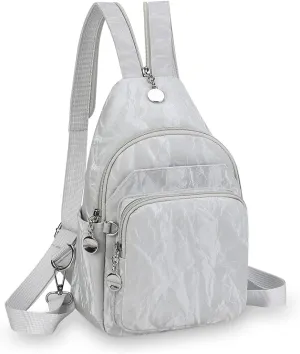 Mini Backpack for Women Small Backpack Purse Ladies PU Leather Bookbag Chest Pack (silvery)