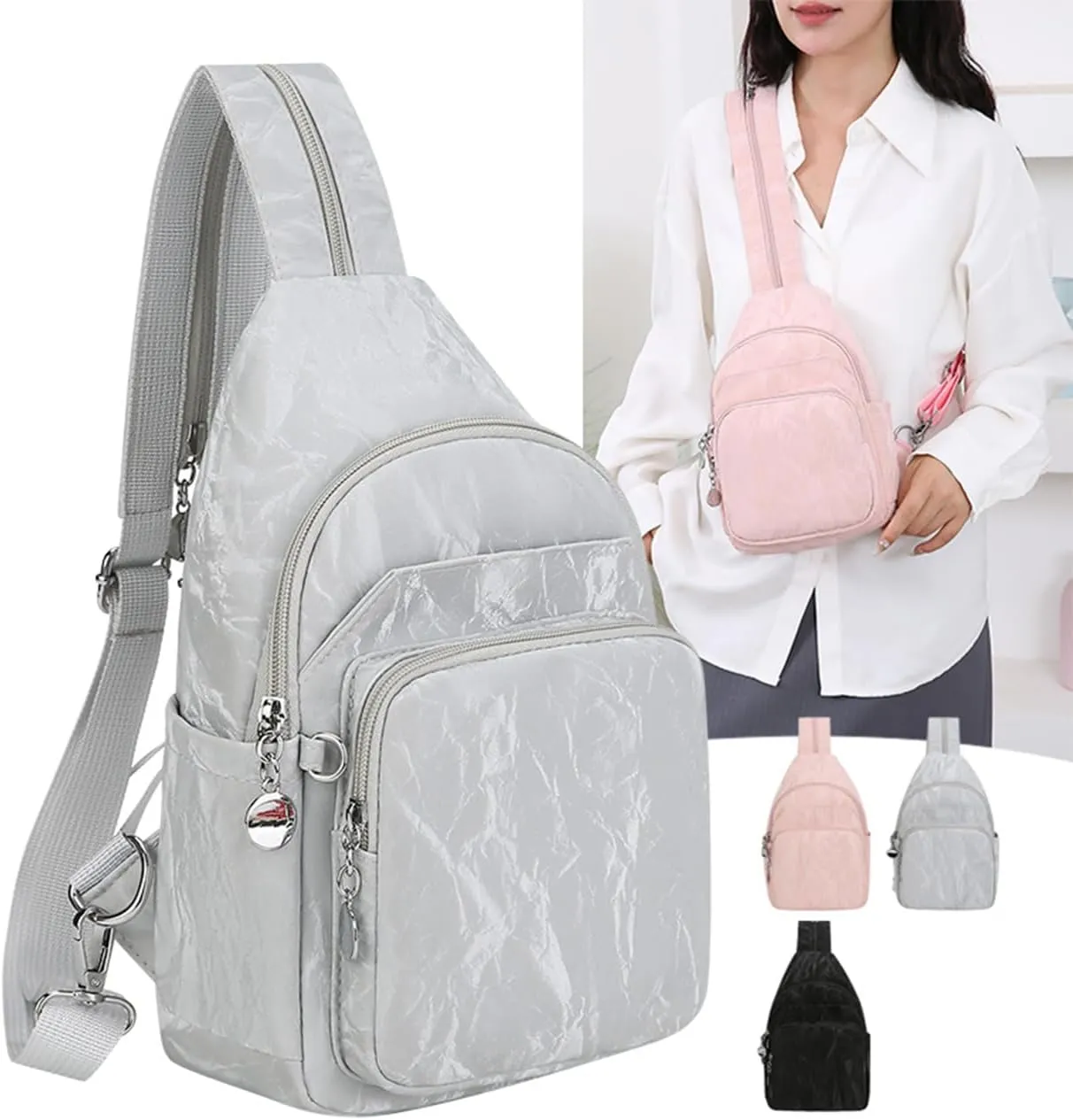Mini Backpack for Women Small Backpack Purse Ladies PU Leather Bookbag Chest Pack (silvery)