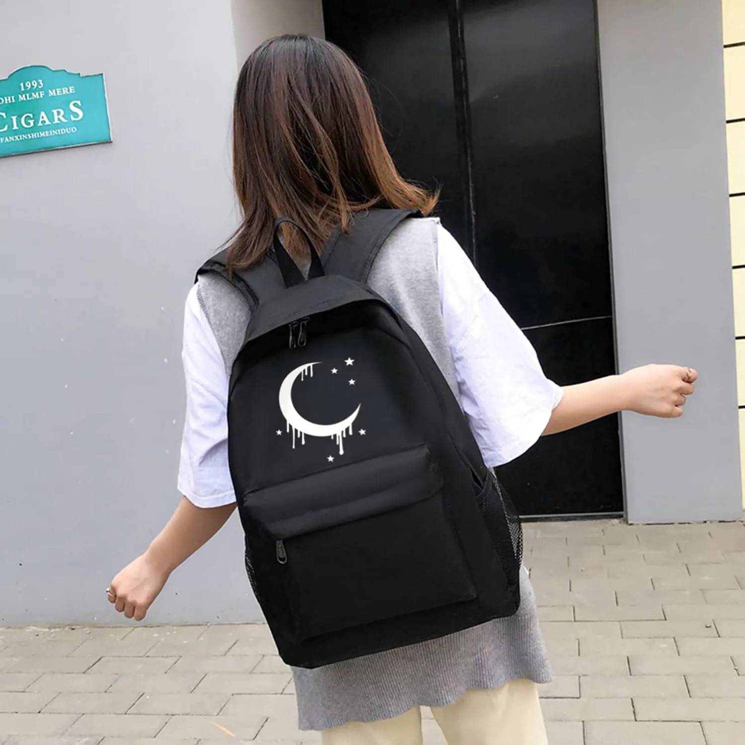Moon Gothic Backpack Classic Canvas Goth Backpack for School Kids Bookbag