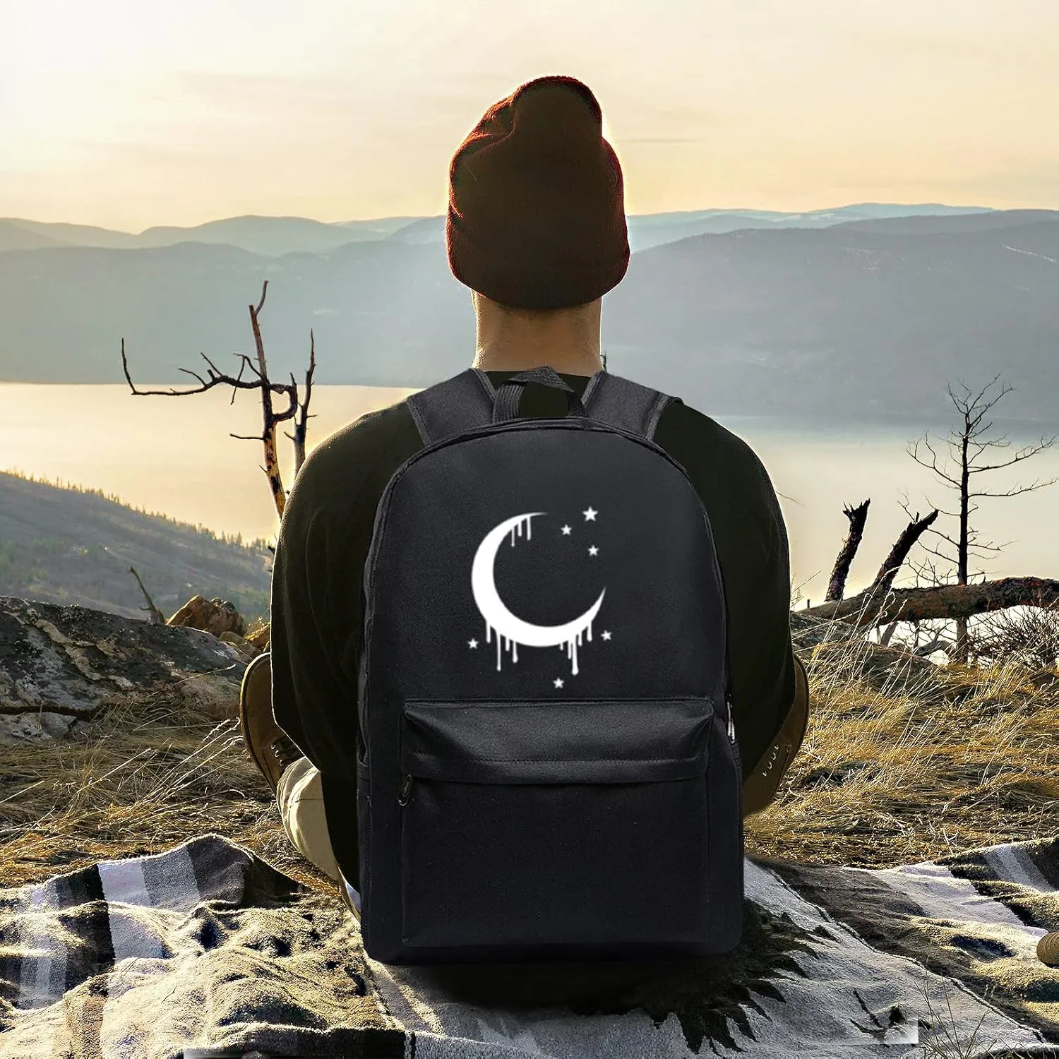 Moon Gothic Backpack Classic Canvas Goth Backpack for School Kids Bookbag